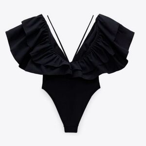 Zara Large Ruffled Swimsuit Black